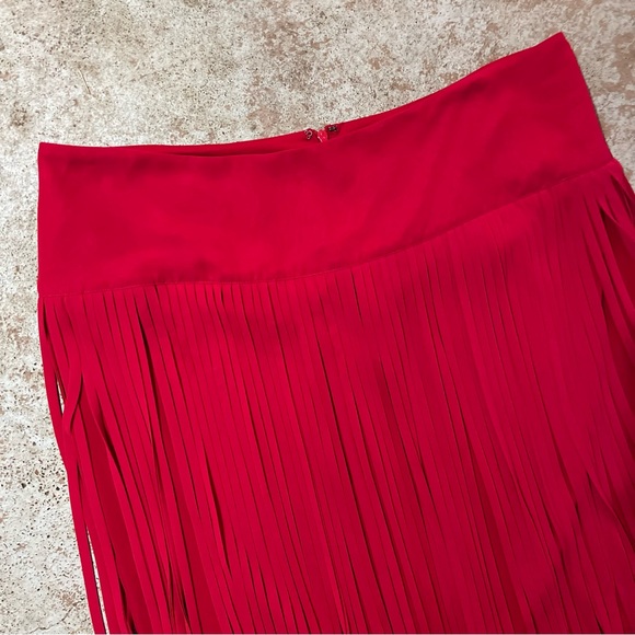 Lane Bryant Fringe Midi Skirt Sz 20 Red Back Lined Knee Length Western Cowgirl - Picture 2 of 14
